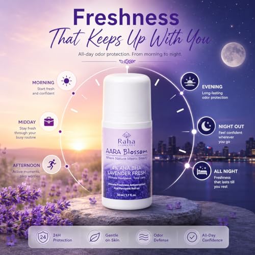 Image of AARONIC Underarm Roll On Deodorant 50ml - Long Lasting Floral Fragrance | 4% AHA BHA | Roll On for Man & Women | Underarm Roll On Men Odour Control (Lavender Fresh)