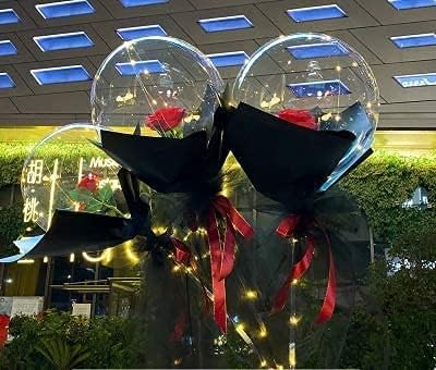 Amazon 風船 Ledバルーン 光る風船 ローズ花束付き 薔薇内蔵 透明 Pvcバルーン 飾り 丸型 クリアバルーン Diy結婚式誕生日ハロウィンパーティー装飾透明風船 2本セット レッドローズ 風船 バルーン おもちゃ
