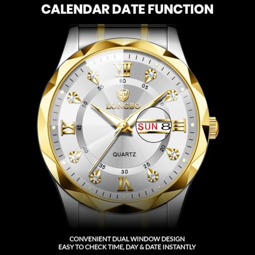 Image of LONGBO Zenith Diamond Analog Watch for Men Business Stainless Steel Watches Luxury Men's Wristwatch | Birthday Gift for Men | Gift for Husband | Gift for Brother