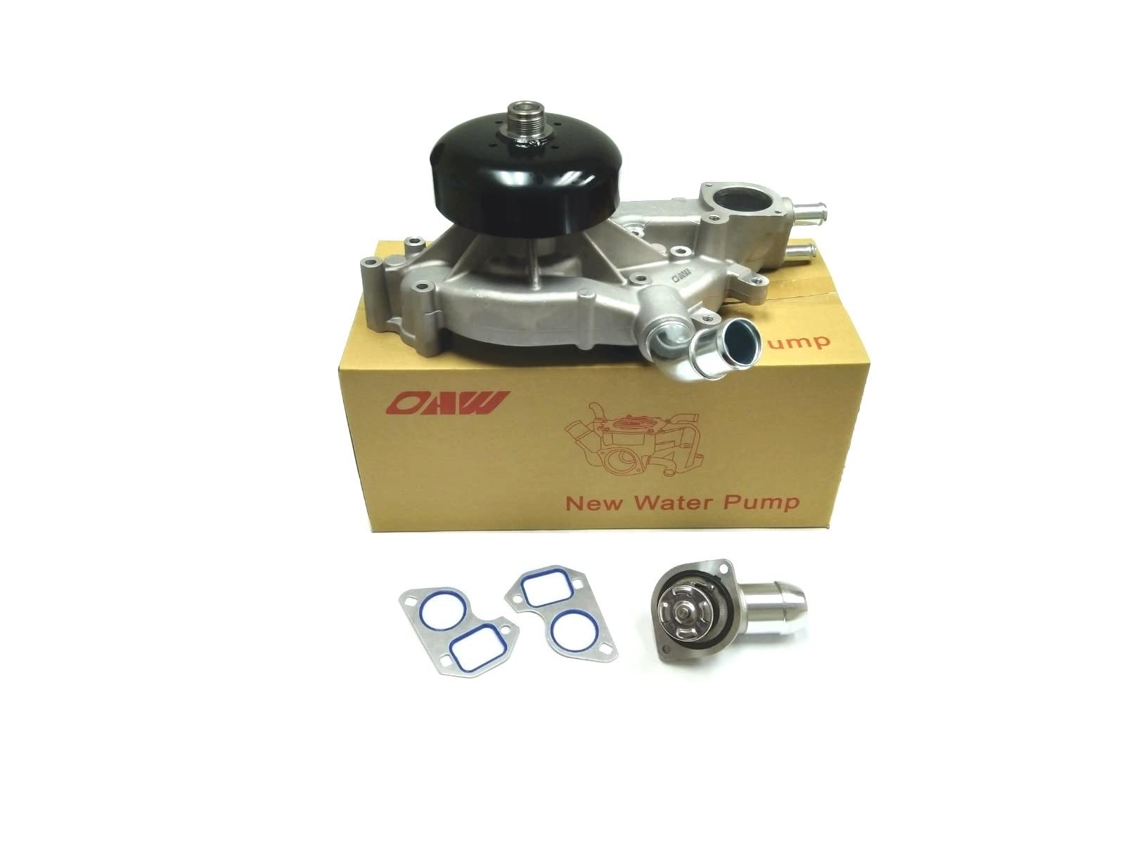 OAW G7341B Water Pump w/Thermostat - Chevrolet/GMC 4.8L 5.3L 6.0L - Silverado Express Tahoe Suburban Envoy Sierra Yukon Buick Rainier Cadillac Escalade (1999 2000 2001 2002 2003 2004 2005 2006)