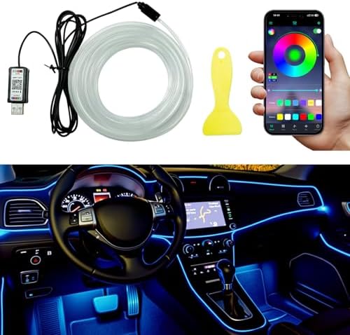 Interior Car LED Strip Lights, 5M 16FT Ambient Lighting Kits, Button Switch & APP Bluetooth Control, Music Sync Fiber Optic Cars Interior Neon Light Strip, USB 5V for Car Inside Decoration