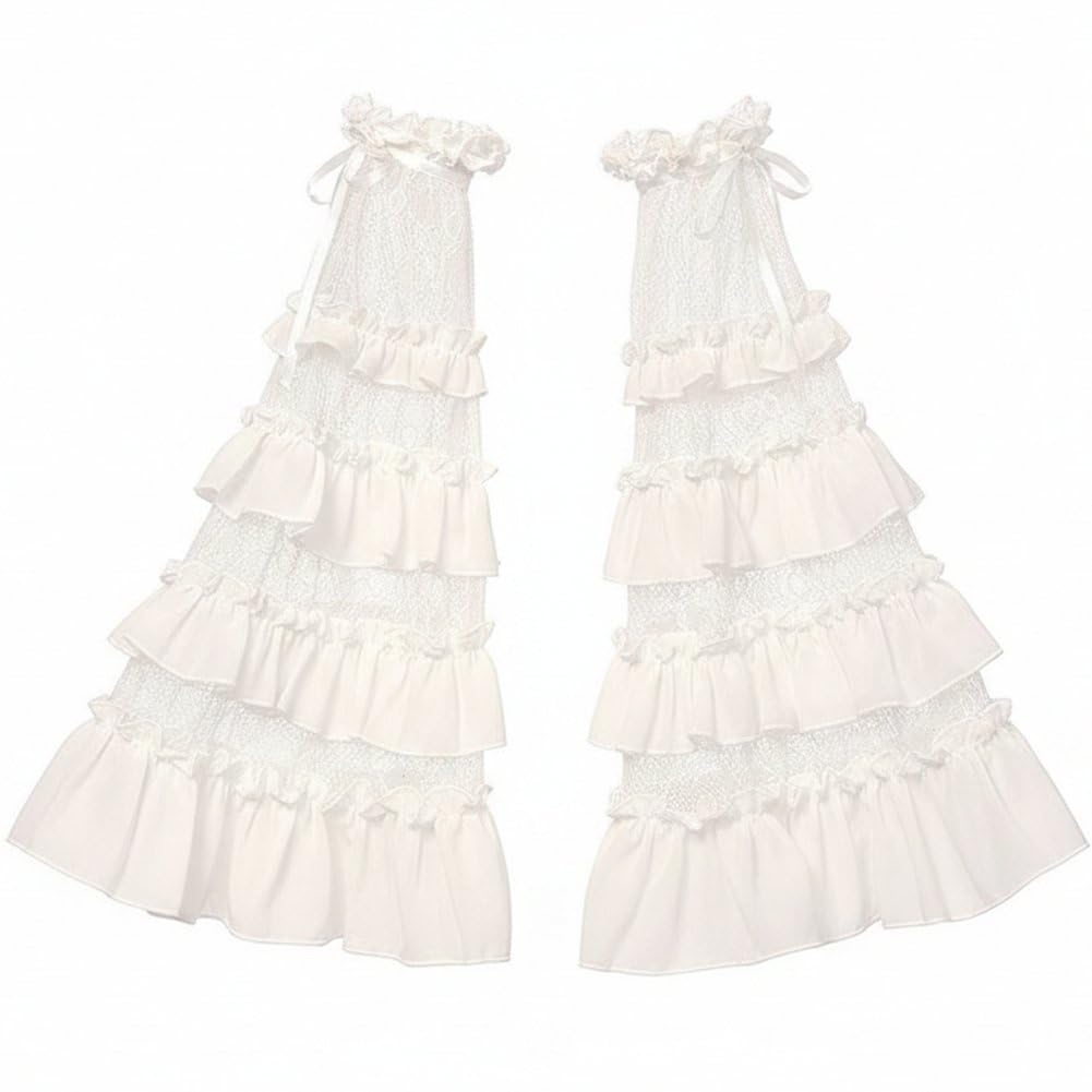 Fituenly Lolita Ruffled Flare Long Sleeve Gloves, Victorian Vintage Gothic Detachable Lace Cuff, Fingerless Chiffon Bell Sleeves for Blouse Dress Cosplay