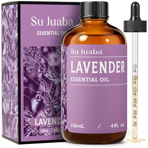 SU JUABA Lavender Essential Oil 4 Fl Oz, 100% Pure Natural Aromatherapy Oil for Diffuser, Skin Care, Relaxation, Sleep, Wool Dryer Balls - 118ML