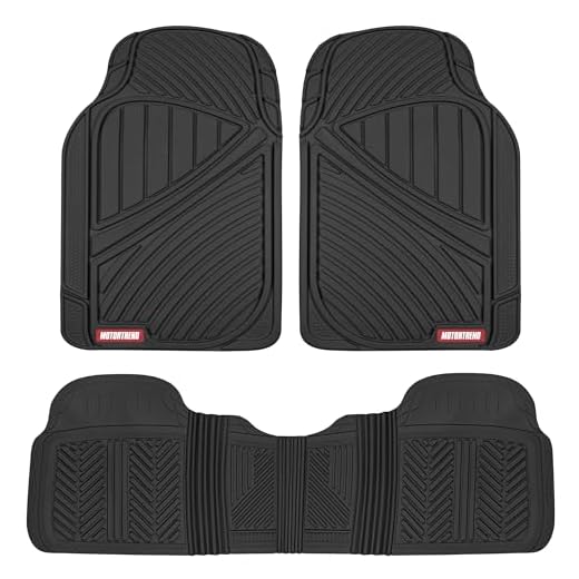 Motor Trend FlexTough Performance All Weather Rubber Car Floor Mats - 3 Piece Floor Mats Automotive Liners for Cars Truck SUV, Heavy-Duty Waterproof (Black)