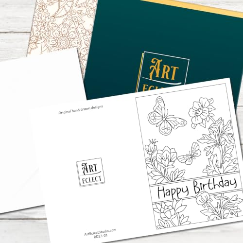 Image of Art Eclect Birthday Cards to Color for Adults - Blank Inside with Envelopes