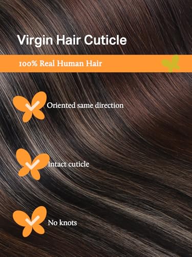Image of DOORES Sew in Human Hair Extensions, 14 Inch Balayage Dark Brown to Chestnut Brown 40g, Genius Sew in Weft Remy Hair Extensions