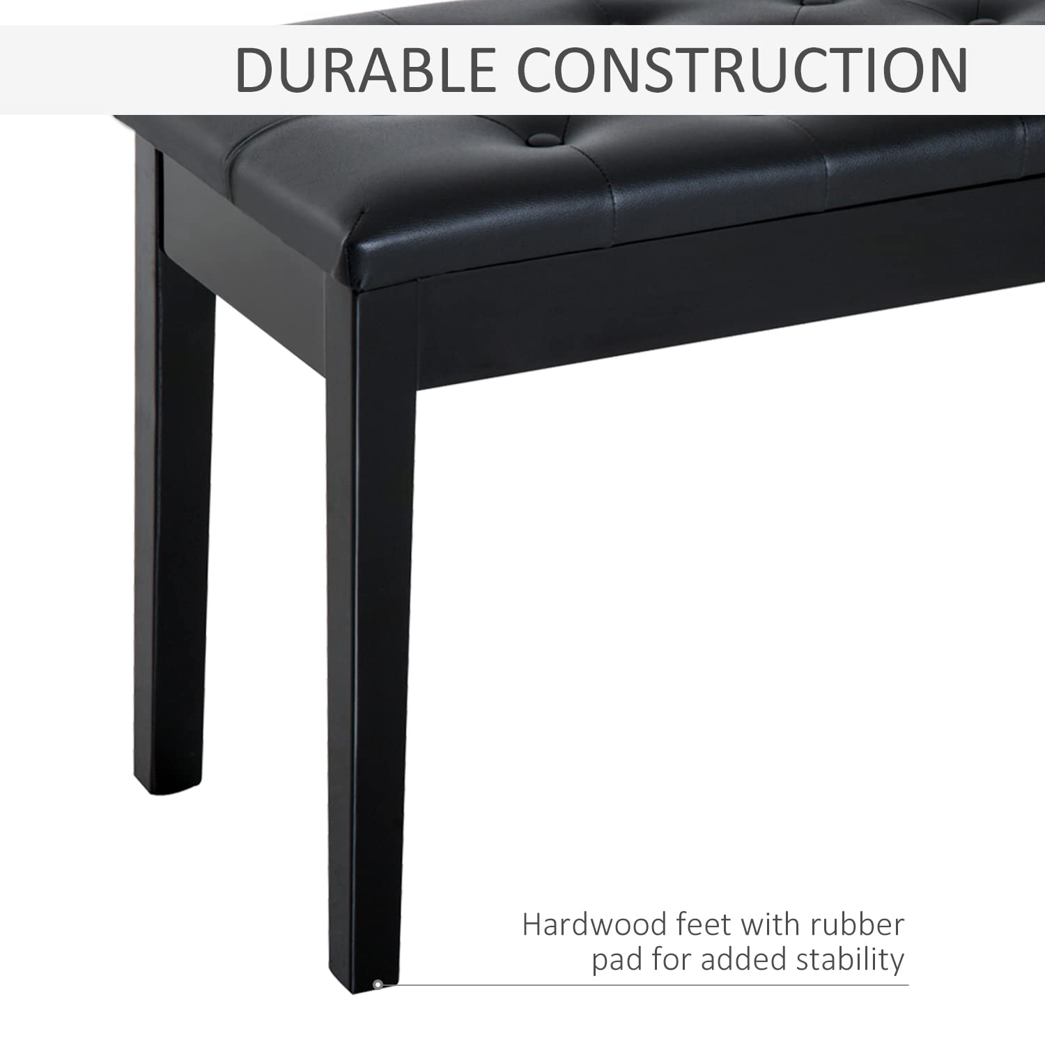 HOMCOM Banquette Tabouret siège pour Piano avec Coffre Noir | Pied Bois Caoutchouc, Assise Capitonnée, Revêtement Synthétique