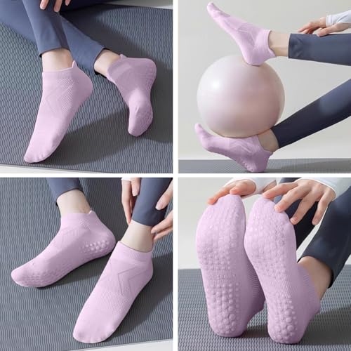 7 Pairs Pilates Socks with grips for Women- Non Slip, Ankle Yoga Socks for Yoga, Pilates, Ballet & Barre,Christmas gifts4