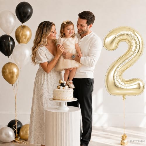 Image of KatchOn, Number 2 Balloon, 40 Inch Champagne Gold Foil Number Balloon
