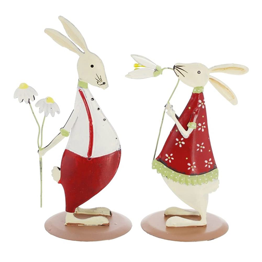 Statues d'animaux de jardin : couple de lapin en fer art rustique