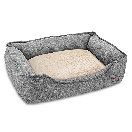 Best Pet Supplies - Breathable Linen Pet Bed for Summer with Comfortable Padding | Square Medium Cozy Cuddler for Dogs and Cats (24