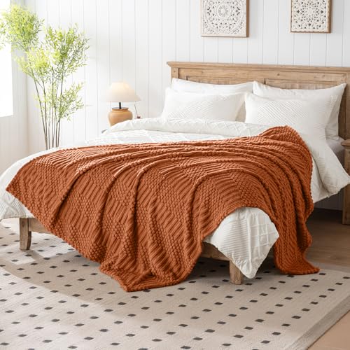 60x80 Inch Rust Twin Blanket - Soft & Fluffy Fleece, Cute & Aesthetic,...
