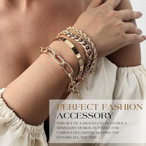Chain Bracelets Set for Women - 18K Real Gold Plated Link Chain, Trendy Stackable Cuff Bracelets, Adjustable Jewelry Gifts4