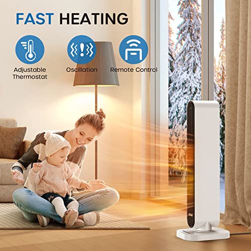Ecowell Space Heater, Fast Quiet Heating, Electric Tower Heater With Remote, 4 Modes, Overheating And Tip-Over Protection, 70° Oscillating Ceramic Heater, Eht100, Black And White, 11.8 * 8.6 * 32 " #TOP1