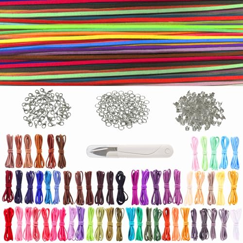 WanderGo 60 Farben Lederband Ketten, 60 Stück je 1m, DIY Schmuckbänder Lederbänder für Armband Halskette Basteln, inkl. 50 Karabinerverschluss, 100 Biegeringe, 200 Lederband-Endkappen, Hilfsmittel WanderGo 60 Farben Lederband Ketten, 60 Stück je 1m, DIY Schmuckbänder Lederbänder für Armband Halskette Basteln, inkl. 50 Karabinerverschluss, 100 Biegeringe, 200 Lederband-Endkappen, Hilfsmittel