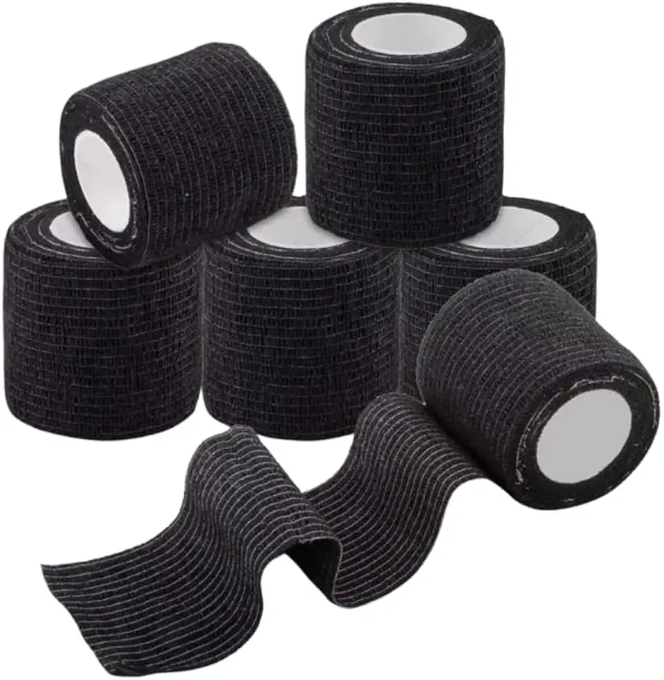Combo com 5 Bandagens Elásticas Adesivas Flexíveis 5cm x 4,5m - Ideal para Recuperação e Suporte Muscular, Conforto e Estabilidade para Atletas e Praticantes de Atividades Físicas (Preta)