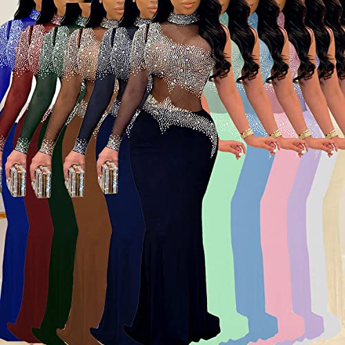 Image of PORRCEY Women's Sexy Elegant Rhinestone Bodycon Dress Hot Drilling Clubwear