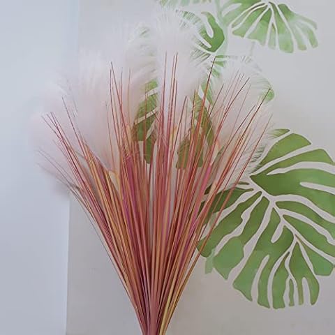 5pcs Pink Artificial Pampas Grass Large Fluffy Pampas Grass Plants Tall Fake Natural Artificial Pampas Grass Bouquet Long Pompass Grass Branches for Wedding Home Decor Cover
