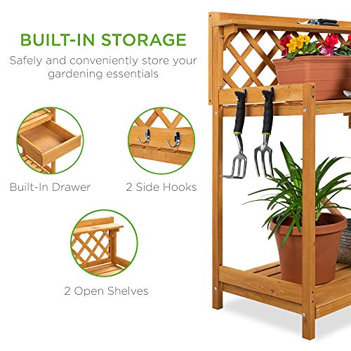 Bestchoiceproductsoutdoorgardenpottingbenchwoodenworkstationtablewcabinetdraweropenshelflowerstoragelatticebacknatural Urban Country Home Decor Best choice products outdoor garden potting bench wooden workstation table wcabinet drawer open shelf lower storage lattice back natural urban country home decor