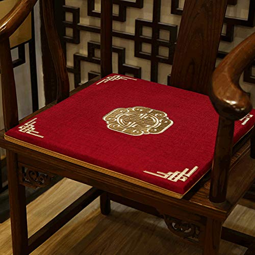 Soft Comfortable Durable Chair Pads Living Room Balcony,Chinese Non-Slip Seat Cushion,Cotton Linen Embroidered Chair Cushion Red 45X38Cm(18X15Inch) #TOP5