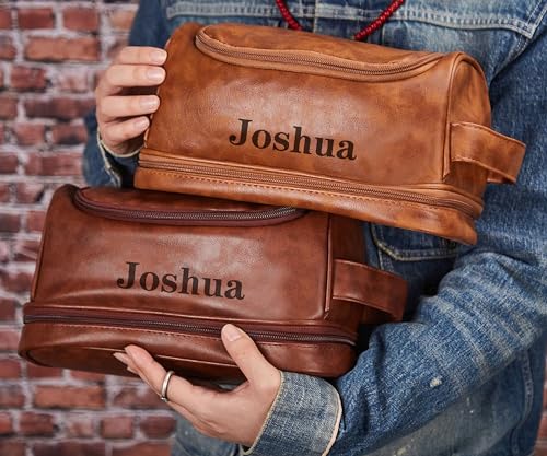 Personalized Toiletry Bag Groomsman Gift for Him Engraved Dopp Bag Leather Dopp Kit Boyfriend Gift for Men for Dad Christmas Gift for Him