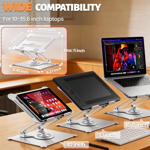 Image of Urmust Adjustable Laptop Stand for Desk, 360 Rotating Base, Ergonomic Computer Stand, Compatible with MacBook Air Pro, Dell, HP, for Office Home