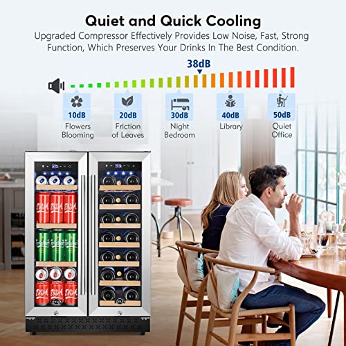 Image of Tylza 24 inch Dual Zone Wine and Beverage Cooler Quiet Compressor | Dual zone, quiet <38dB, fast cool, smart touch, temp memory, built-in /free, 20 wine+88 cans