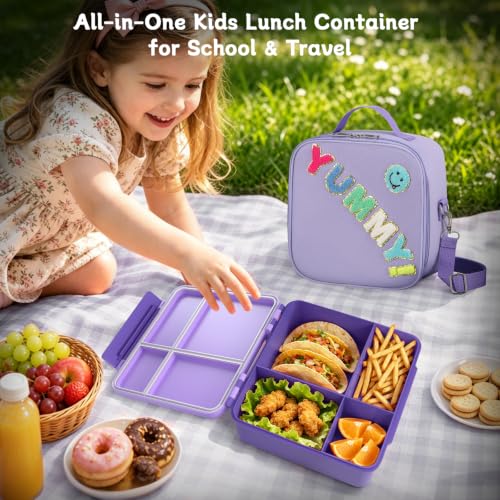 Image of Kids Lunch Box with Lunch Bag Bento (Purple)