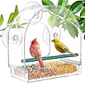 SUNALLY Window Bird Feeder for Outdoors, Clear Feeders Window Mounted with Strong Suction Cups, Fummingbird Feeder for Viewing Inside, Oriole, Finch Bird Watching for Cats, Elderly, Kids