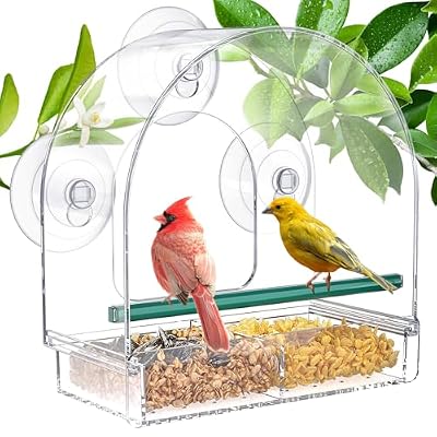SUNALLY Window Bird Feeder for Outdoors, Clear Feeders Window Mounted with Strong Suction Cups, Fummingbird Feeder for Viewing Inside, Oriole, Finch Bird Watching for Cats, Elderly, Kids