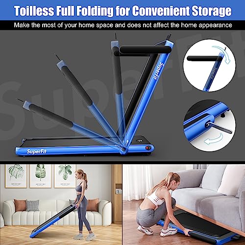 Goplus 2 in 1 Folding Treadmill, 2.25HP Superfit Under Desk Electric Treadmill, Installation-Free with Remote Control, APP Control and LED Display, Walking Jogging for Home Office