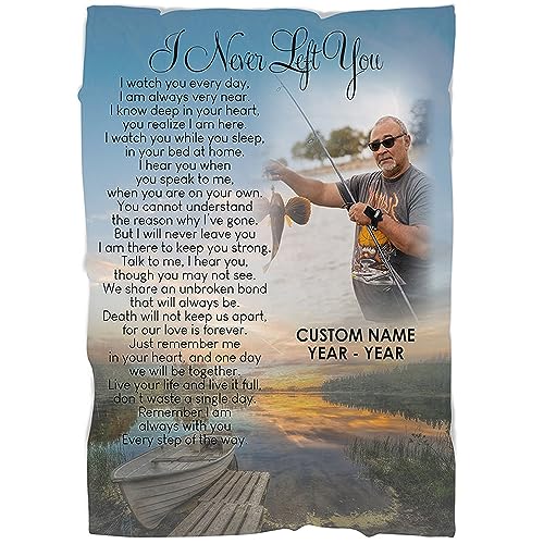 MINASHRE Custom Blanket with Photos, Personalized Fishing Memorial Throw for Loss of Father, Husband, or Son in Heaven, Sympathy Gift, Customized Photo Blanket for Loved Ones Lost