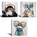 3 Piece Animal Canvas Art Abstract Frog Gorilla Dog Print on Rustic Wood Background Picture Framed Paintings Wall Art for Home Decor 12”x12”x3