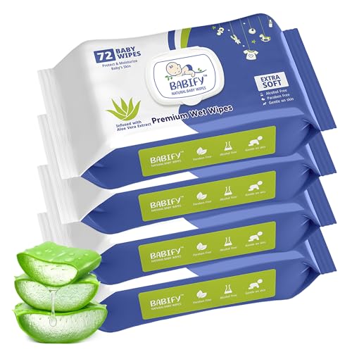 Image of Babify Premium Baby Wipes with Flip-Top Lid | Aloe Vera & Paraben-Free | Pack of 4 (288 Wipes, 72 Wipes per Pack)