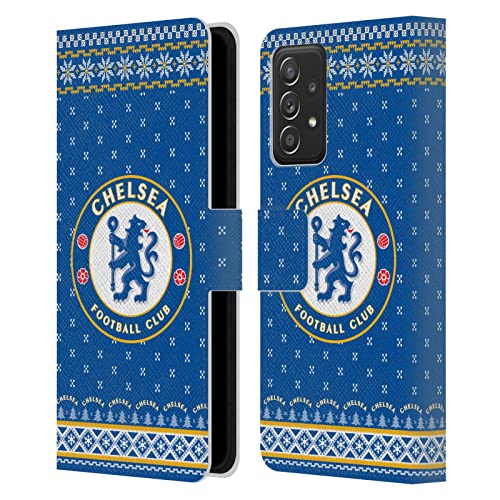 Coque Chelsea FC Galaxy A52s protection portefeuille cuir motif pull de Noël