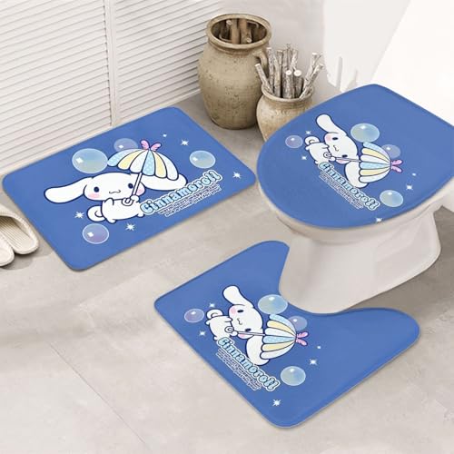 バスマット シナモロール おしゃれ かわいい アニメ トイレマット 便座カバー 3点セット 滑り止め バスセット 人気 漫画 吸水 防臭 洗える 速乾 50x80cm