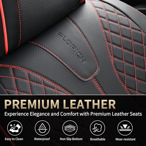 Image of FLORICH Leather Car Seat Covers, Automotive Seat Cover 2 Pack Waterproof Seat Covers for Cars Driver Seat Cover Protectors Universal Fit for Most Cars SUV Trucks Vehicles, Black&Red Line