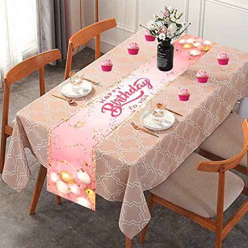 Tischläufer Geburtstag Rosa Happy Birthday to You Party Tischband mit Luftballons Tischbanner Geburtstage Esstisch Tuch Tischdekoration für Mädchen Frauen Babyparty Jubiläum Besonderen Anlässen Feier Cover