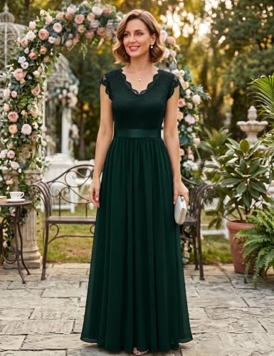 Image of Dressystar Women's V Neck Sleeveless Lace Bridesmaid Dress Wedding Party Gown