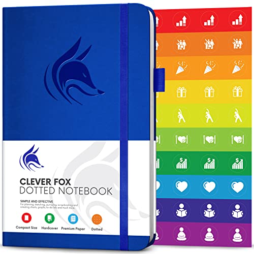 Clever Fox Dotted Notebook – Dot Grid Bullet Numbered Pages Hard Cover Notebook Journal With Thick 120g Paper and Pen Loop, Stickers, 3 Bookmarks, Smooth Faux Leather, 5'' x 8.25'' - Royal Blue