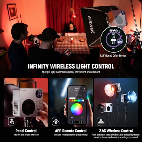Image of NEEWER RGBWW HB80C LED Video Light with 80 W and 72 Wh Battery, 100 W PD Fast Charger, App Control, 2.4 G, 10400 Lux /m, 2500 K-7500 K, Mini RGB Tree Mount, Studio Recording, Continuous Light, HB80C