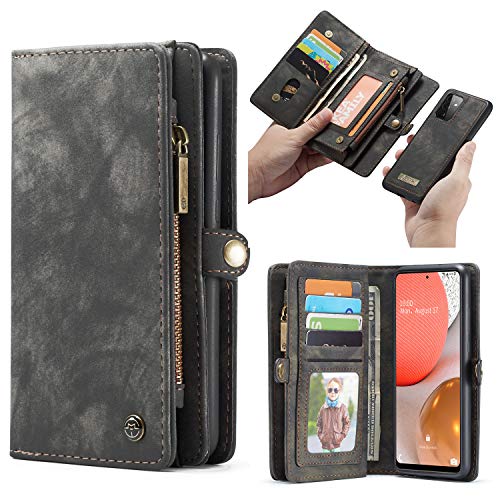 CaseMe Leder A72 5G hülle, Magnetisch Flip Folio Lederhülle Wallet Handyhülle für Samsung Galaxy A72 5G Ständer Cover, 13 x Kreditkarte Slots, 2 in 1 Abnehmbare zurück hülle (schwarz) Cover