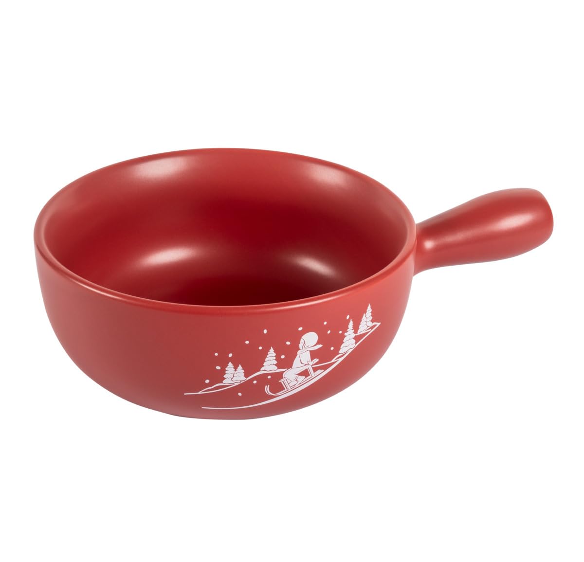 Kuhn Rikon Caquelon Fondue Rouge mat Winterspass - Argile Artisanale, Décor Hivernal, 23 cm, 2,6 l - Service Fondue Fromage pour 4 à 6 Personnes