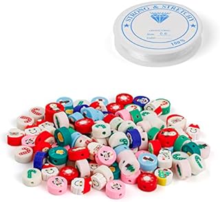 ZORROS 100pcs Christmas DIY Clay Beads, Cartoon Print Style, Christmas DIY Beads with Crystal Strings, Beads for Jewelry Making are Suitable for Family Friends and Kids
