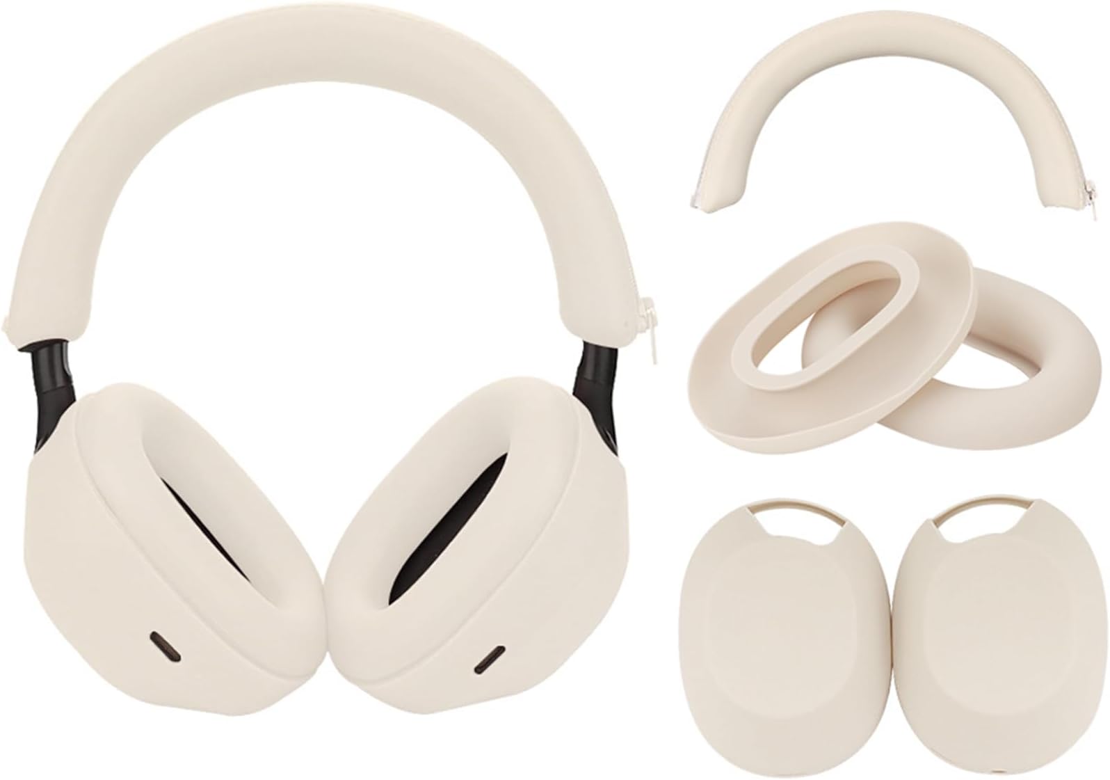 Adhiper 3 Set Case Cover for Sony WH-1000XM5 Headphones, EarPad & Headband Cushion Protector, Sweat Proof Silicone Accessories (Off White)