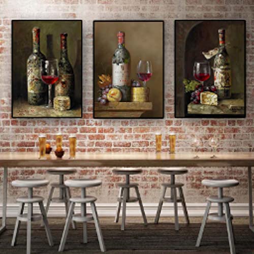 Affiche Vin Rouge 60x80cm Peinture sur Toile pour Décoration Cuisine et Café