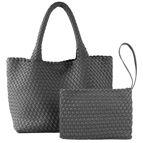 Image of Woven Tote Bag for Women Vegan Leather Handwoven Bags with Small Purse