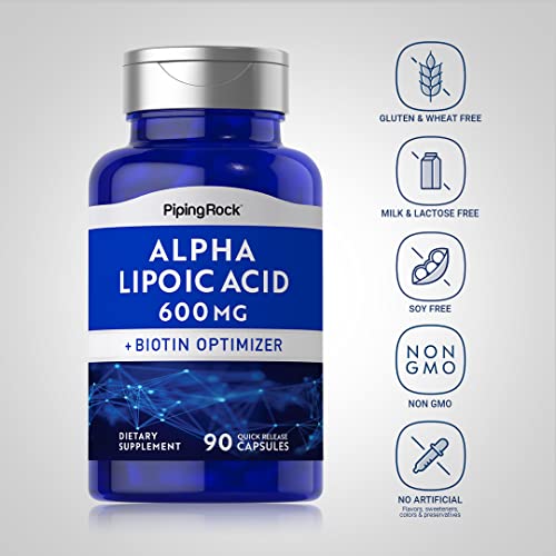 Piping Rock Alpha Lipoic Acid | 600 Mg | 90 Capsules | With Biotin Optimizer | Non-Gmo, Gluten Free Supplement #TOP2