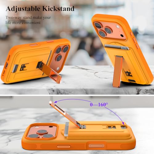 Image of Nvollnoe for iPhone 17 Pro Case with Card Holder & Screen Protector, Compatible with Magsafe, Built-in Kickstand, Detachable Magnetic Wallet Case for iPhone 17 Pro(Orange)