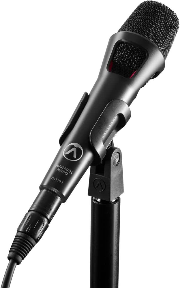 Austrian Audio OD303 Microfono da palcoscenico con tecnologia Open Acoustics, microfono direzionale (banda larga di frequenza, stabilità del feedback, design aperto, diffusore 3D pop noise integrato),